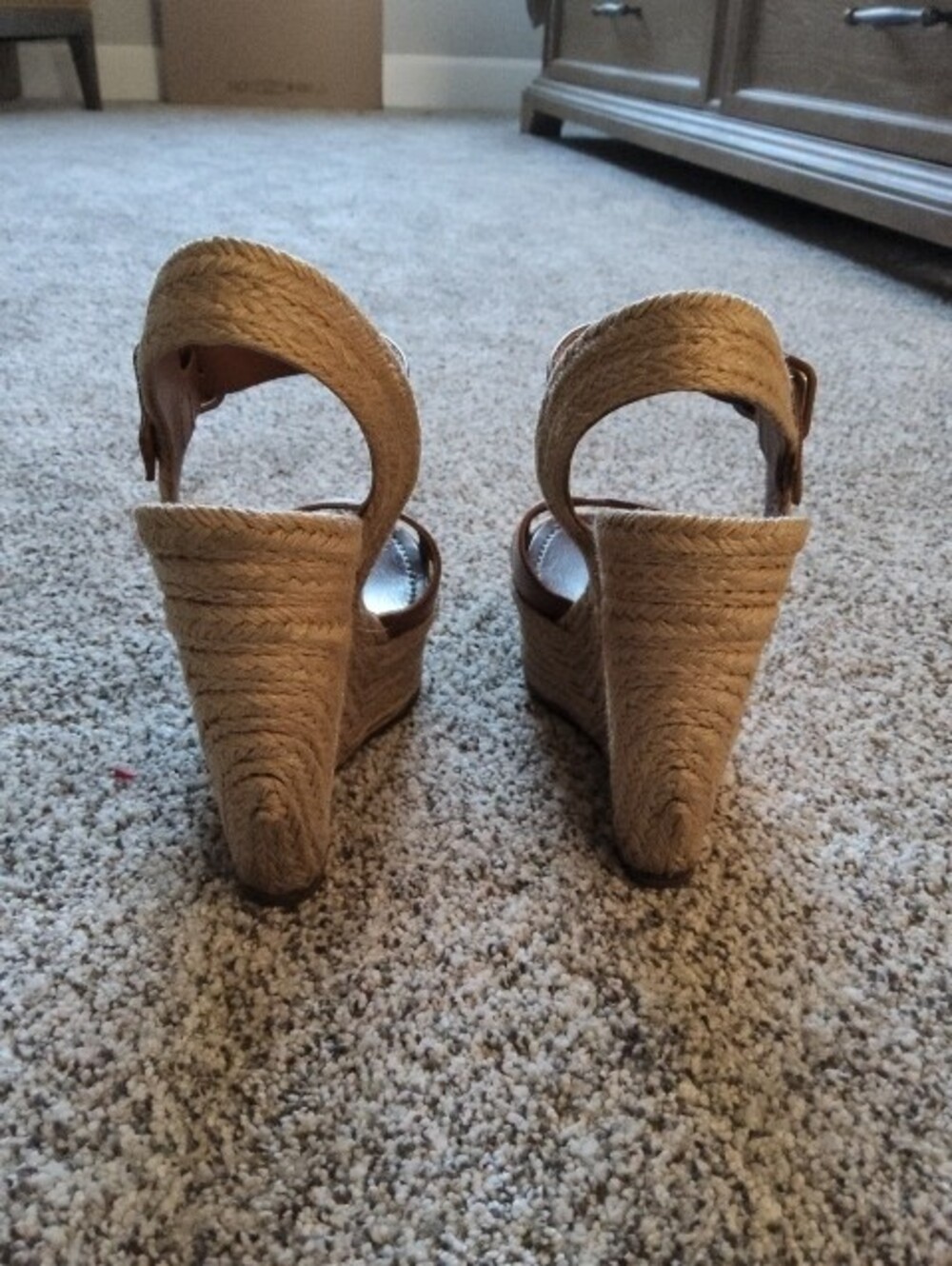 Valentino Brown Leather Slingback/Rope Wedge Sandals - Picture 4 of 7